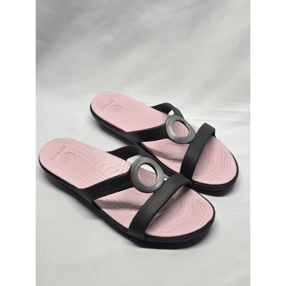 Crocs Sanrah Matte Circle Slide Sandal Women's Size 9 Espresso/Petal Pink - Picture 2 of 13
